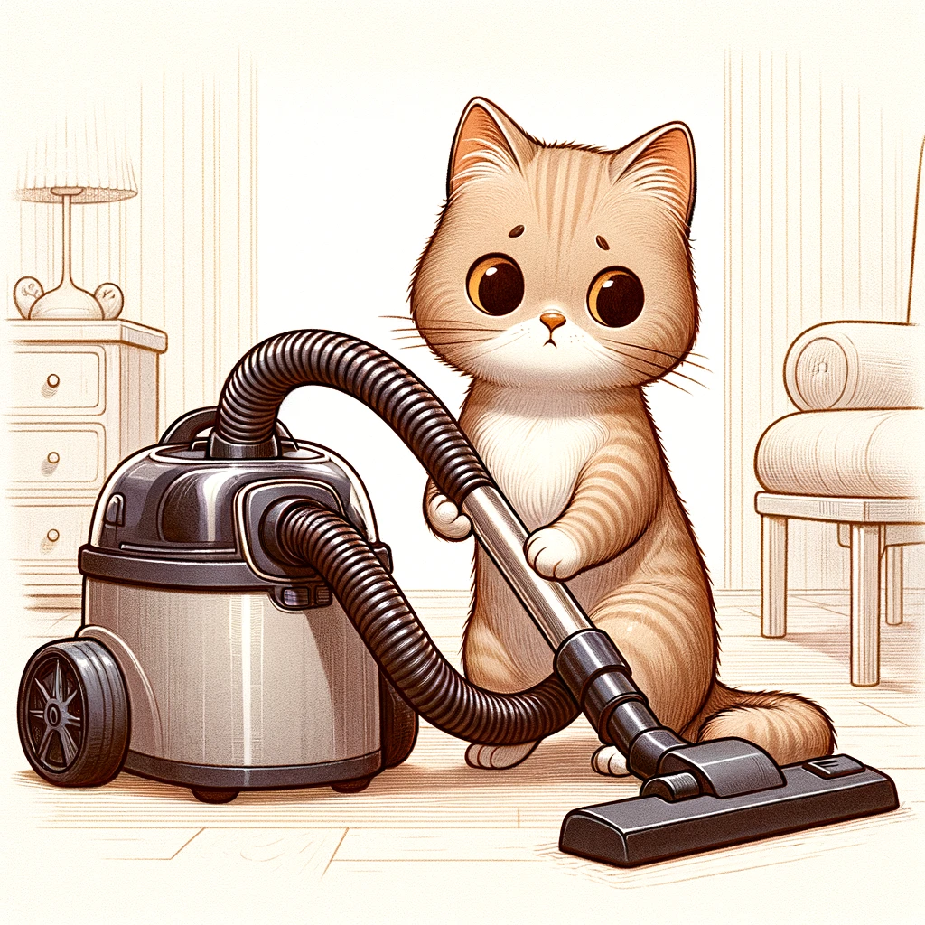 掃除機をかける猫