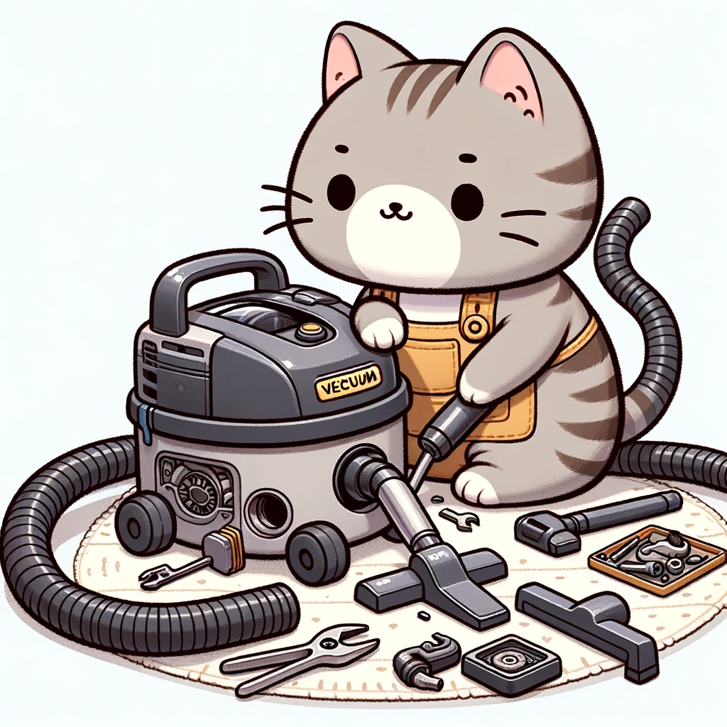 掃除機を修理する猫
